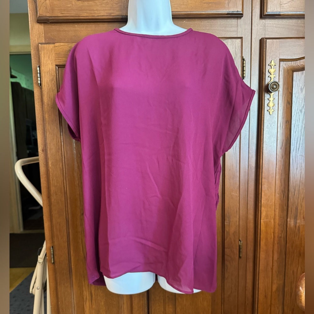 LOFT Magenta Mixed Media Blouse